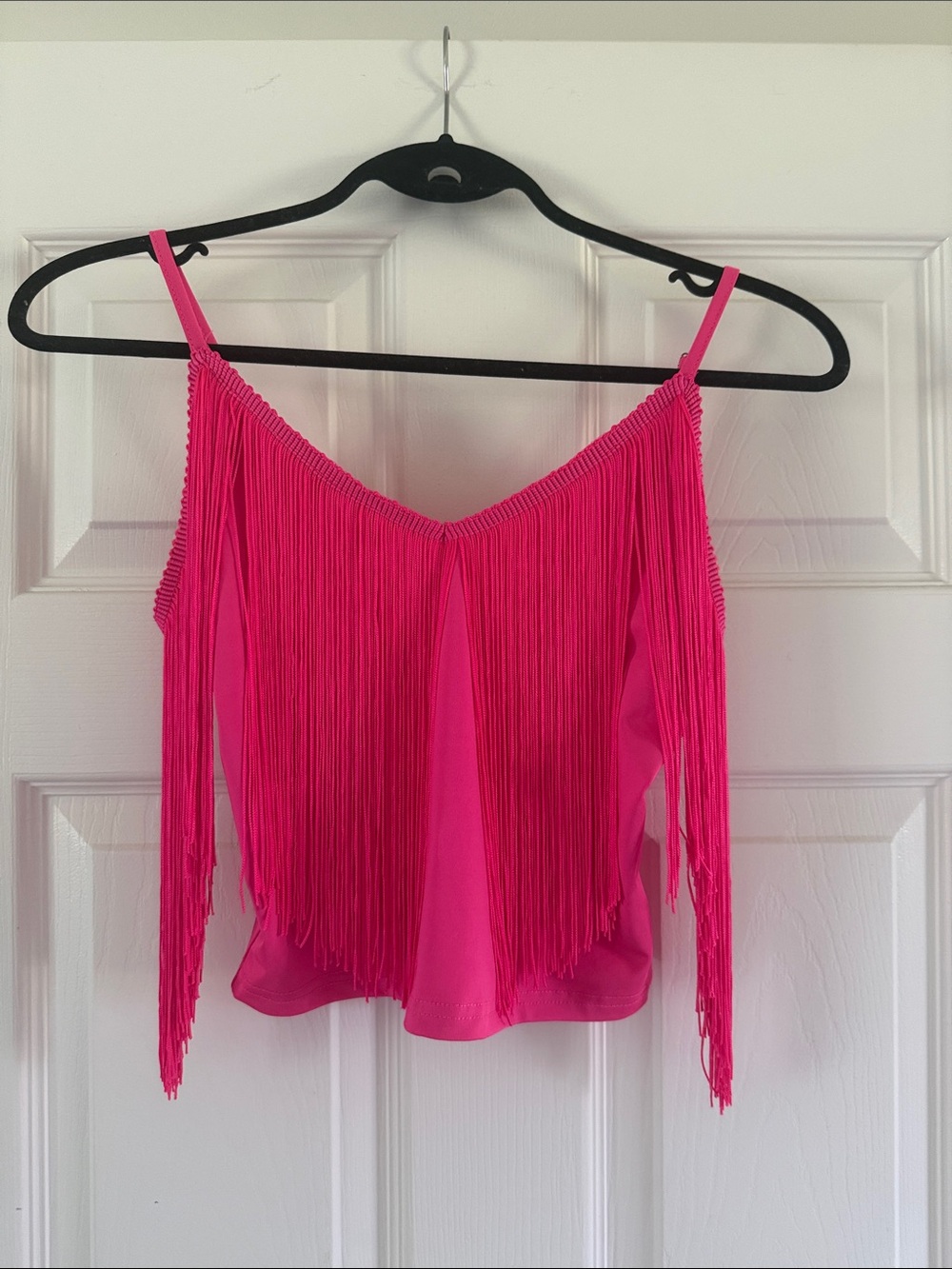 SHEIN Hot Pink Fringe Spaghetti Strap Crop Top